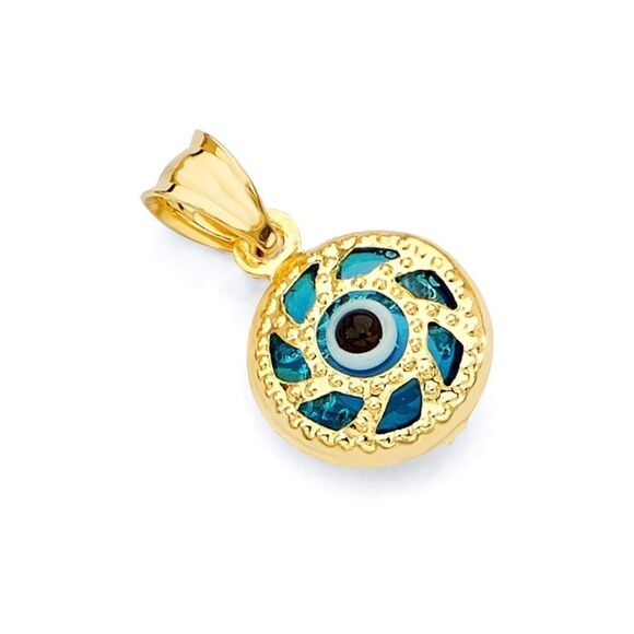 14k Real Yellow Gold Evil Eye Circle Pendant | evil eye charm | birthday gift | - Picture 4 of 8
